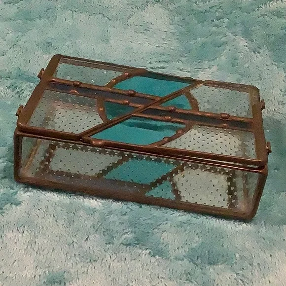 Stained Glass Jewelry Trinket Box Handcrafted NWT 6”x4”x1.75”. Art - Picture 9 of 16